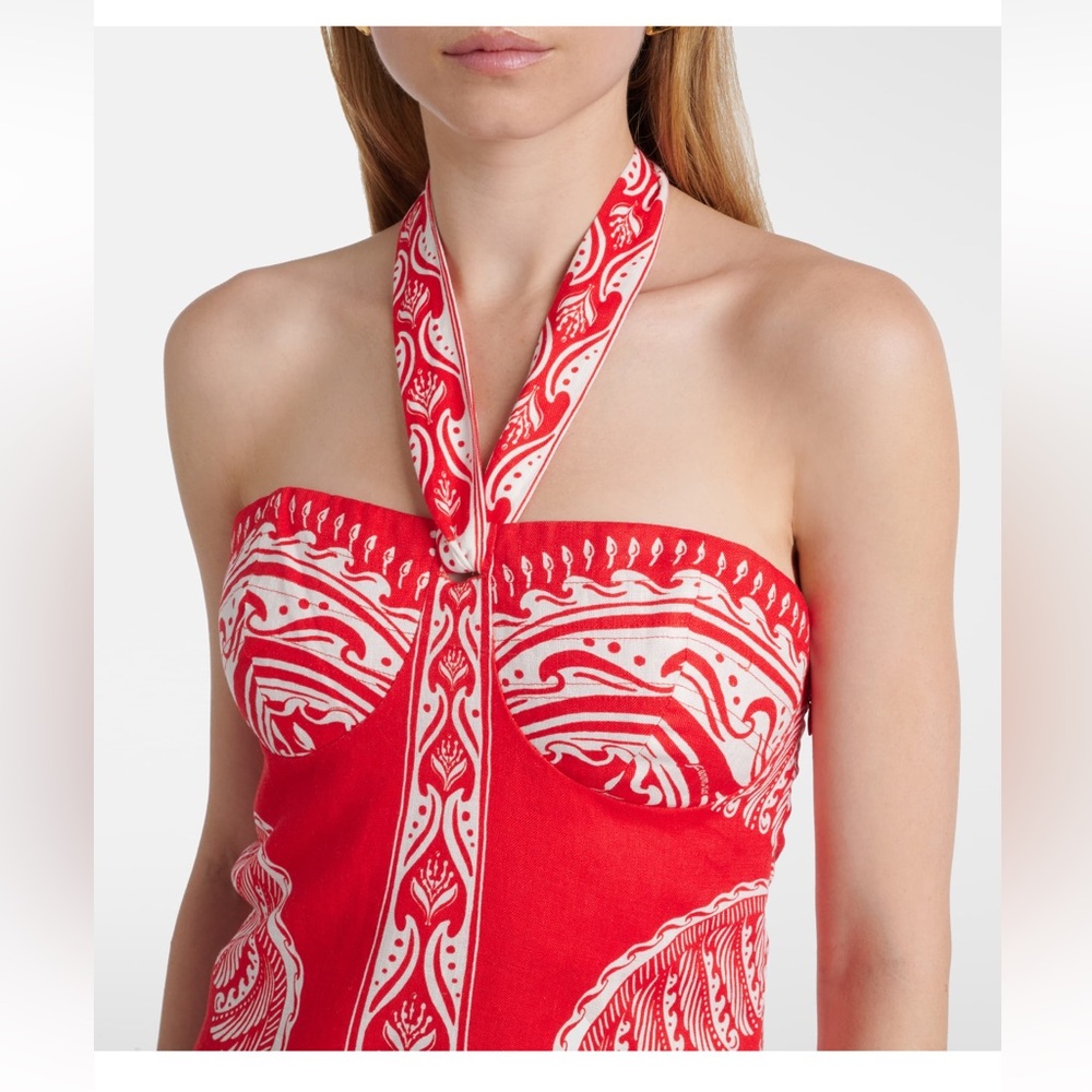 Farm Rio Majestic Coconut Tree linen beaded fringe minidress - Picture 2 of 4